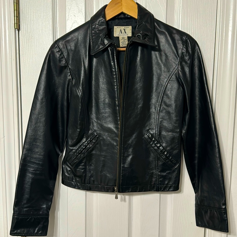 Vintage Armani Exchange women’s genuine leather jacket size XS.